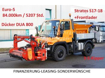 Unimog U400 Kipper+Böschungsmäher+Frontlader+Salzstreue  - Volquete camión