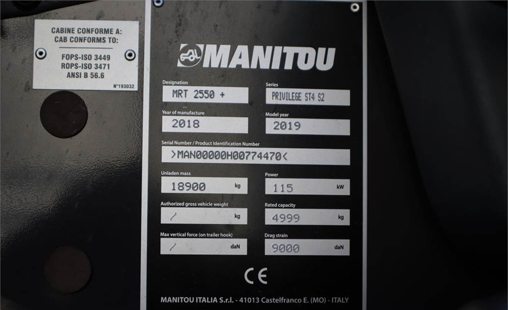 Manipulador telescópico Manitou MRT2550 PRIVILEGE PLUS Valid inspection, *Guarante: foto 6