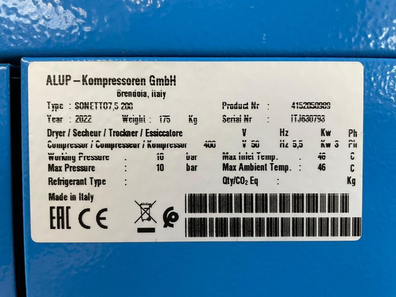 Compresor de aire nuevo Alup Sonetto 7.5 + 200 Elektrische Schroefcompressor 5.5 kw 780 L / min 10 Bar: foto 3