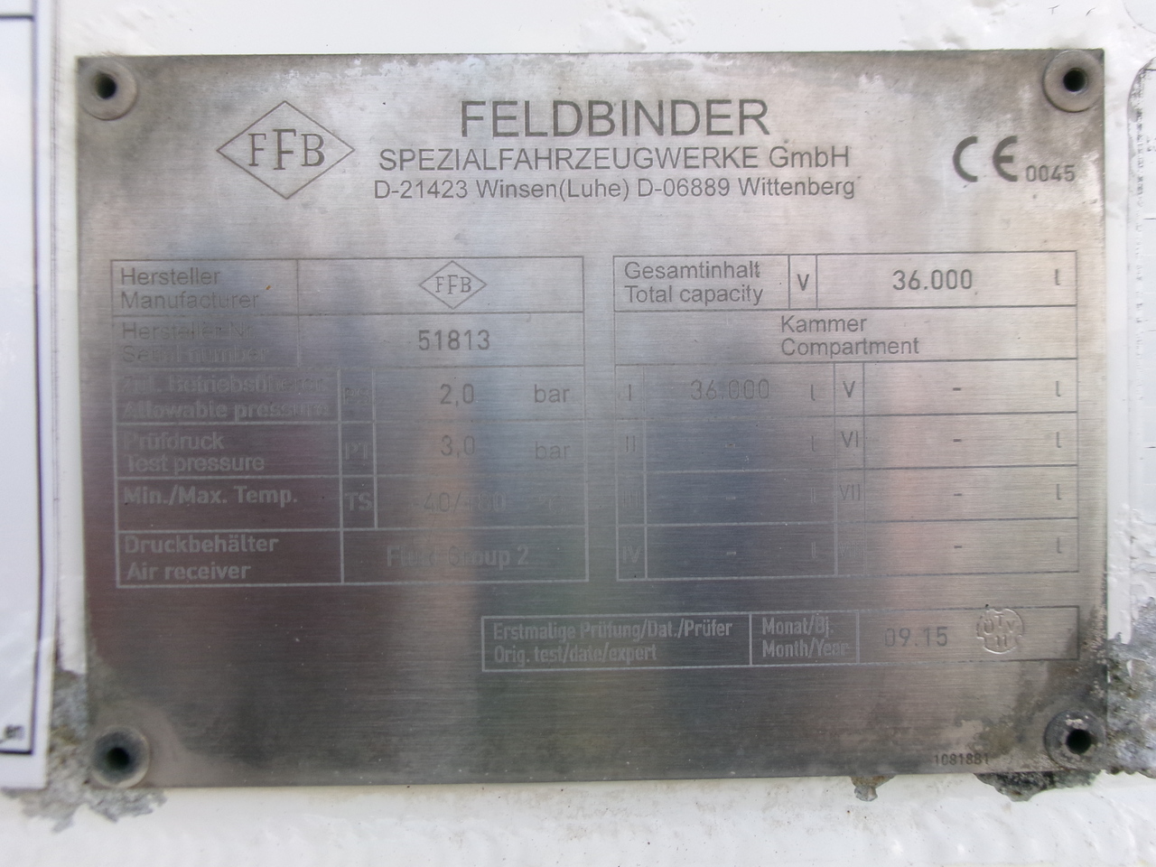 Cisterna semirremolque para transporte de harina Feldbinder Powder tank alu 36 m3 / 1 comp: foto 25
