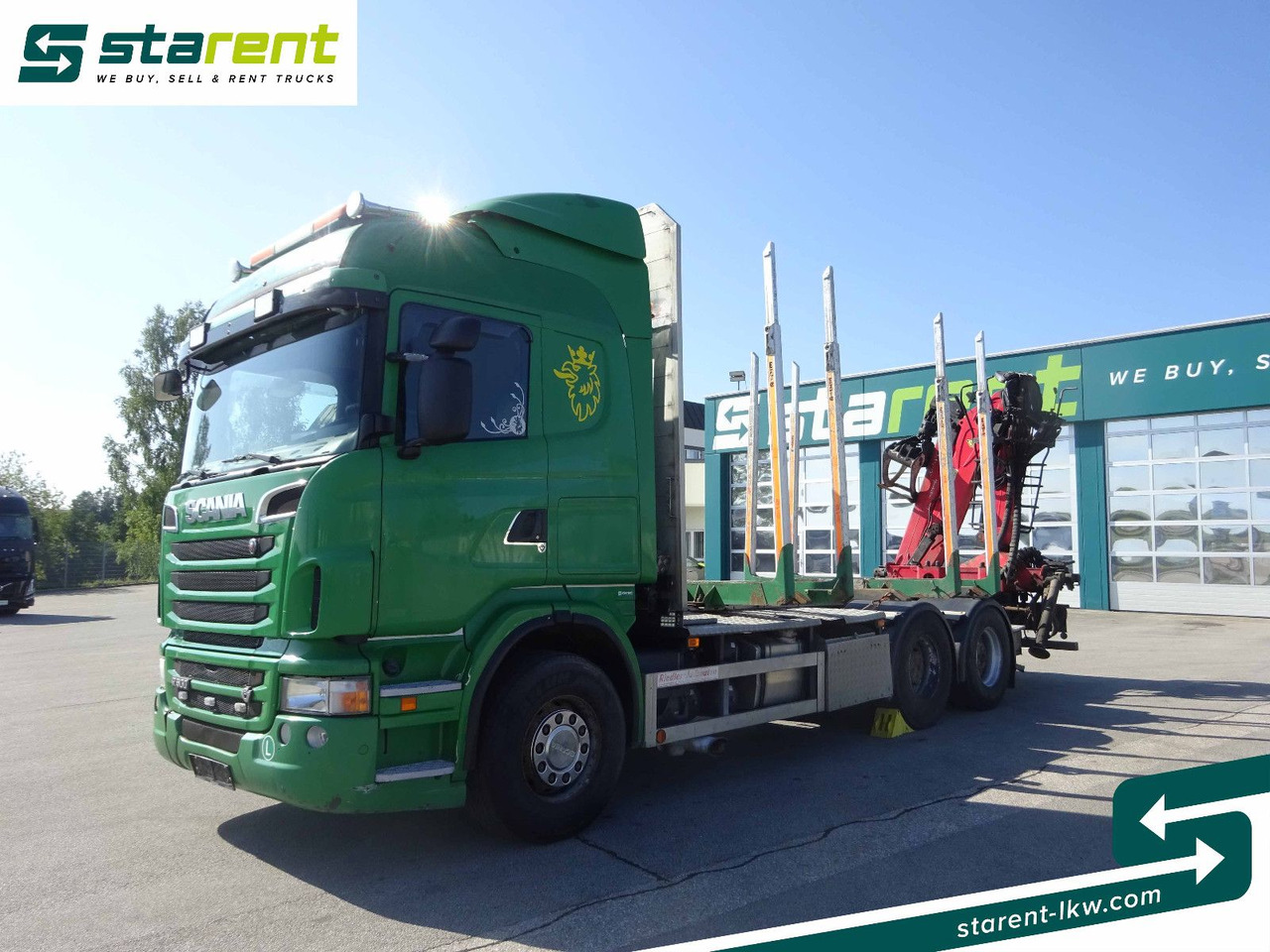 Scania R500 V8 6x4 Holzaufbau mit Kran, MOTORPROBLEM - Camión forestal, Camión grúa: foto 1 Scania R500 V8 6x4 Holzaufbau mit Kran, MOTORPROBLEM - Camión forestal, Camión grúa: foto 1