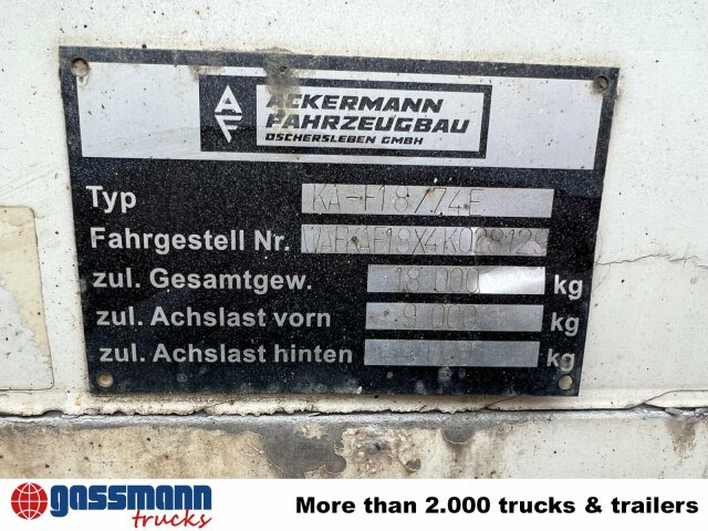 Ackermann Ackermann, Oschersl. KA-F 18/74E mit LBW MBB, - Caja cerrada remolque: foto 5 Ackermann Ackermann, Oschersl. KA-F 18/74E mit LBW MBB, - Caja cerrada remolque: foto 5