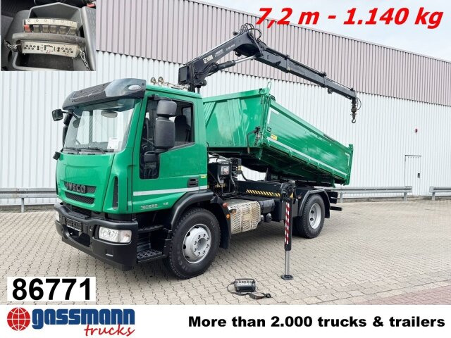 Iveco EuroCargo ML160E28 4x2 mit Kran Hiab XS 088 ES-2 - Volquete camión, Camión grúa: foto 1 Iveco EuroCargo ML160E28 4x2 mit Kran Hiab XS 088 ES-2 - Volquete camión, Camión grúa: foto 1