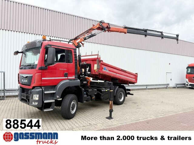 MAN TGS 18.400 4x4 BB, Navi, Kran Atlas 120.2E-A3L, - Volquete camión, Camión grúa: foto 1 MAN TGS 18.400 4x4 BB, Navi, Kran Atlas 120.2E-A3L, - Volquete camión, Camión grúa: foto 1