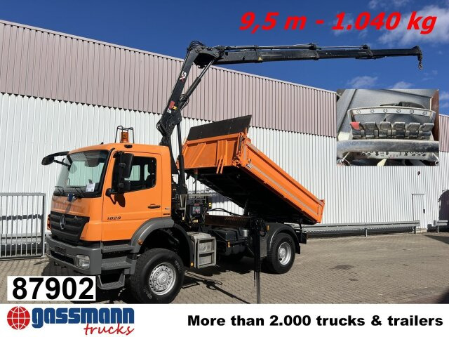 Mercedes-Benz Axor 1829 AK 4x4 mit Kran Hiab XS 111BS-3 HiDuo, - Volquete camión, Camión grúa: foto 1 Mercedes-Benz Axor 1829 AK 4x4 mit Kran Hiab XS 111BS-3 HiDuo, - Volquete camión, Camión grúa: foto 1