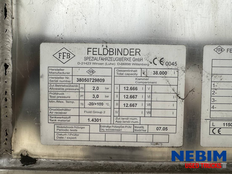 Feldbinder TSA 38.3 - 38.000Ltr - CIP LINES - Cisterna semirremolque: foto 4 Feldbinder TSA 38.3 - 38.000Ltr - CIP LINES - Cisterna semirremolque: foto 4