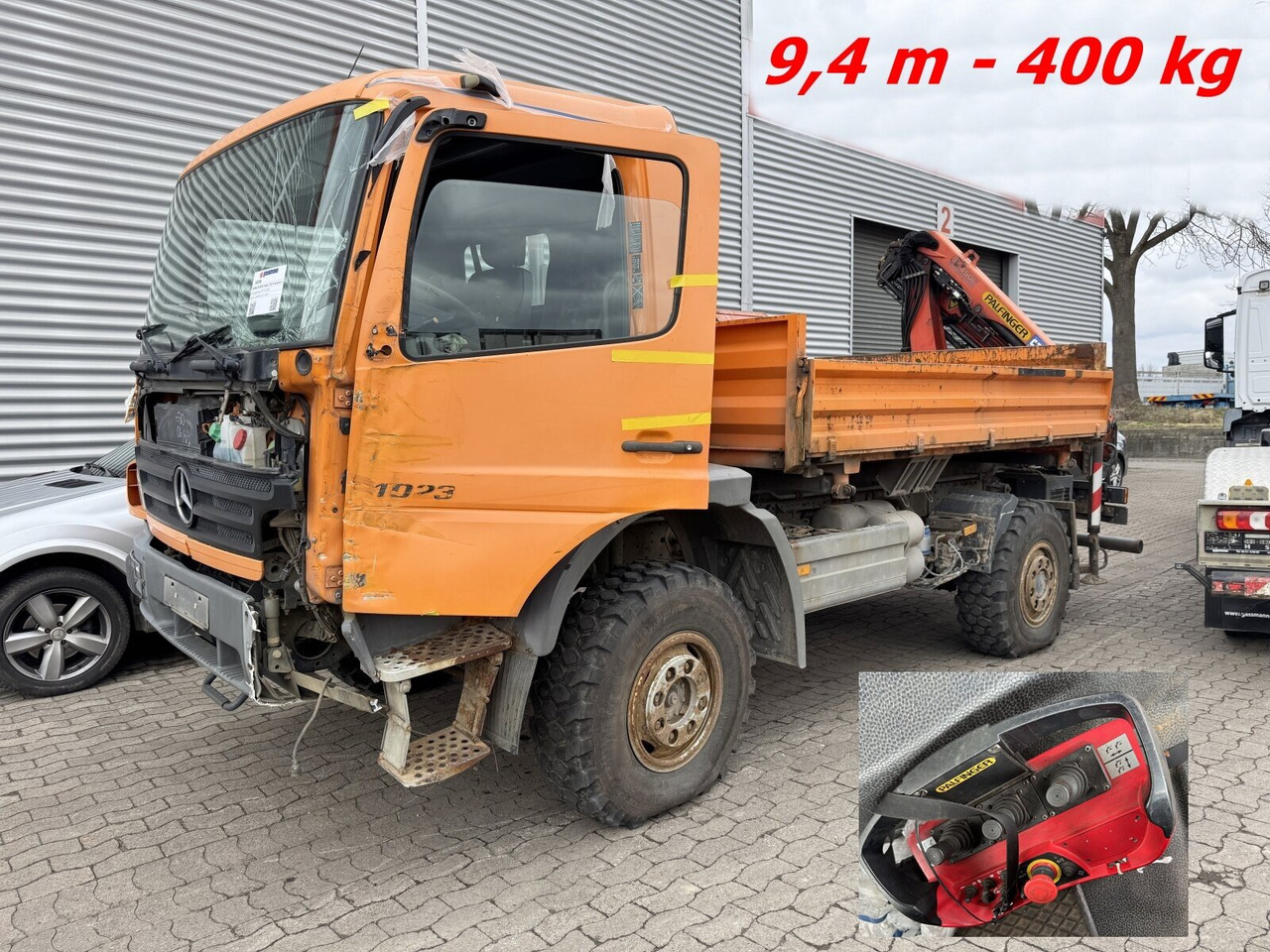 Mercedes-Benz Atego 1023 A 4x4 mit Unfallschaden! Atego 1023 A 4x4, Einzelbereifung, Heckkran Palfinger PK4501-B, Funk, UNFALLSCHADEN! - Chasis camión, Camión grúa: foto 1 Mercedes-Benz Atego 1023 A 4x4 mit Unfallschaden! Atego 1023 A 4x4, Einzelbereifung, Heckkran Palfinger PK4501-B, Funk, UNFALLSCHADEN! - Chasis camión, Camión grúa: foto 1