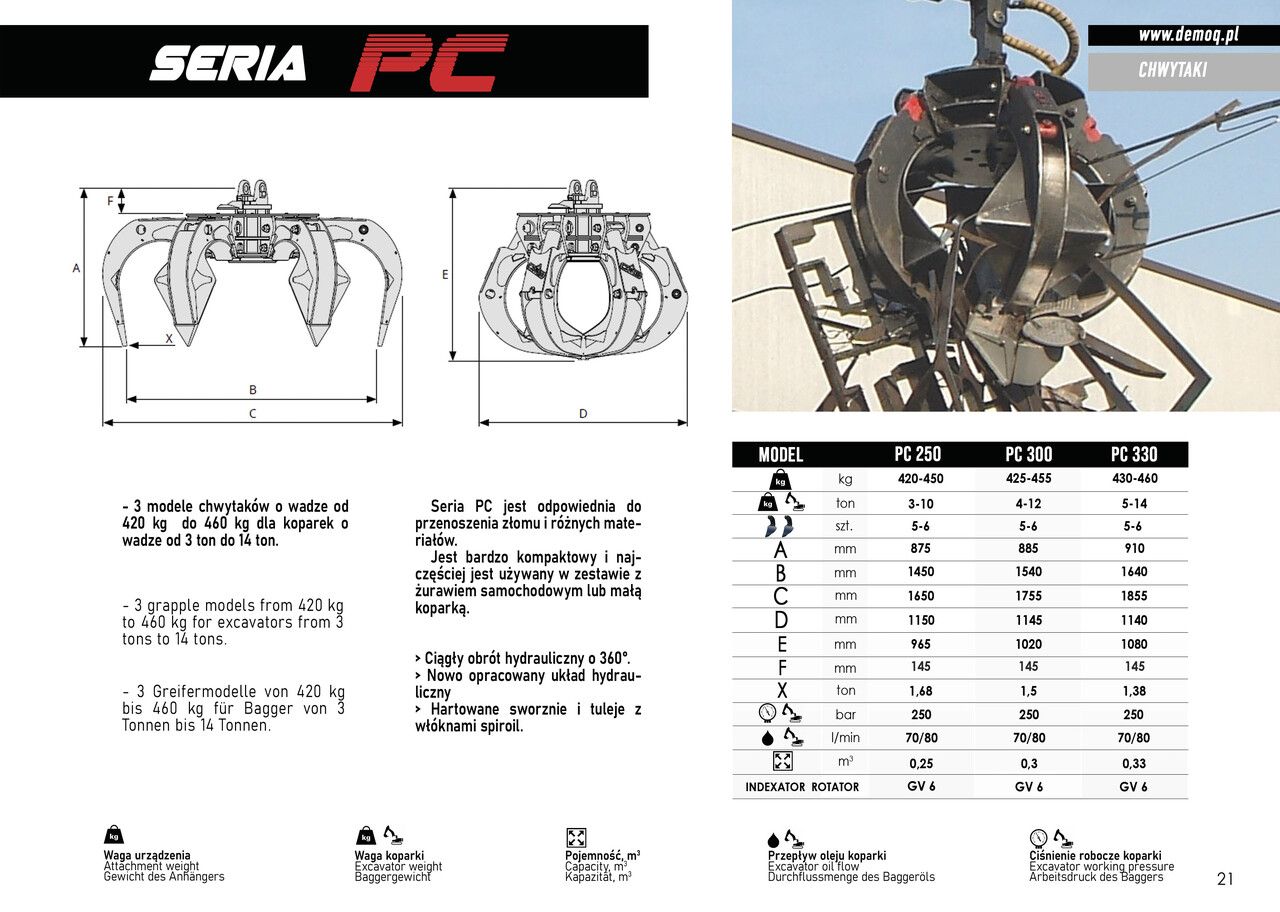 DEMOQ PC330 Hydraulic Polyp -grab - Pinza de manipulación para Maquinaria de construcción: foto 4 DEMOQ PC330 Hydraulic Polyp -grab - Pinza de manipulación para Maquinaria de construcción: foto 4