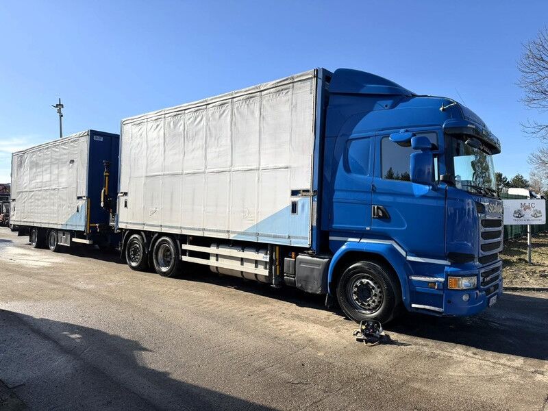 Scania R450 6x2 PRITSCHE + KRAN FASSI F365 (4x) + RADIO - RETARDER + ROYEN 2-AXLE TRAILER - BE TRUCK - Camión lona, Camión grúa: foto 1 Scania R450 6x2 PRITSCHE + KRAN FASSI F365 (4x) + RADIO - RETARDER + ROYEN 2-AXLE TRAILER - BE TRUCK - Camión lona, Camión grúa: foto 1