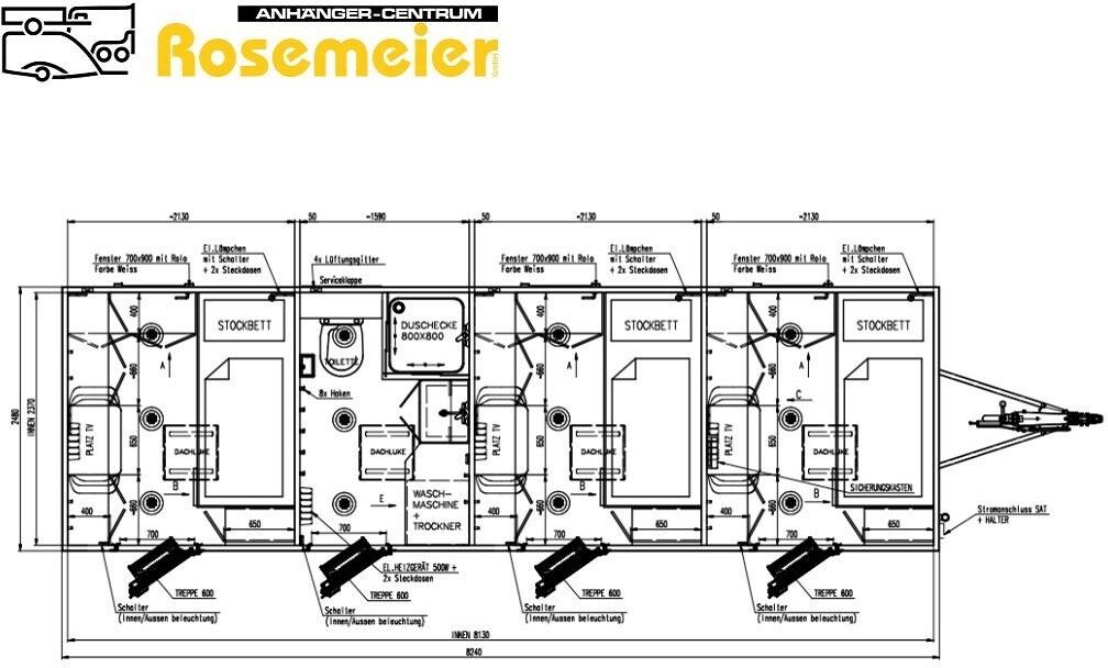 Rosemeier VE MOBI 8346 SP2 Tridem Mannschaftswagen - Remolque porta maquinaria: foto 2 Rosemeier VE MOBI 8346 SP2 Tridem Mannschaftswagen - Remolque porta maquinaria: foto 2
