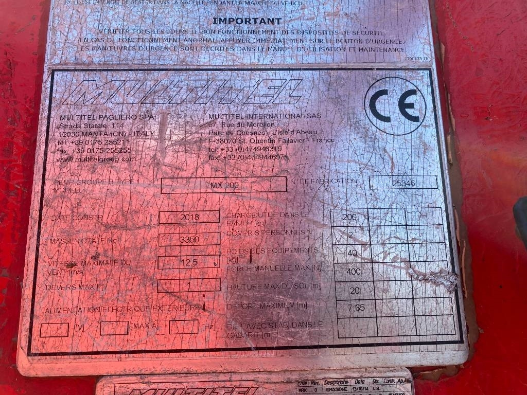 Camión con plataforma elevadora Multitel Nacelle Multitel MX 200 A réviser: foto 7 Camión con plataforma elevadora Multitel Nacelle Multitel MX 200 A réviser: foto 7