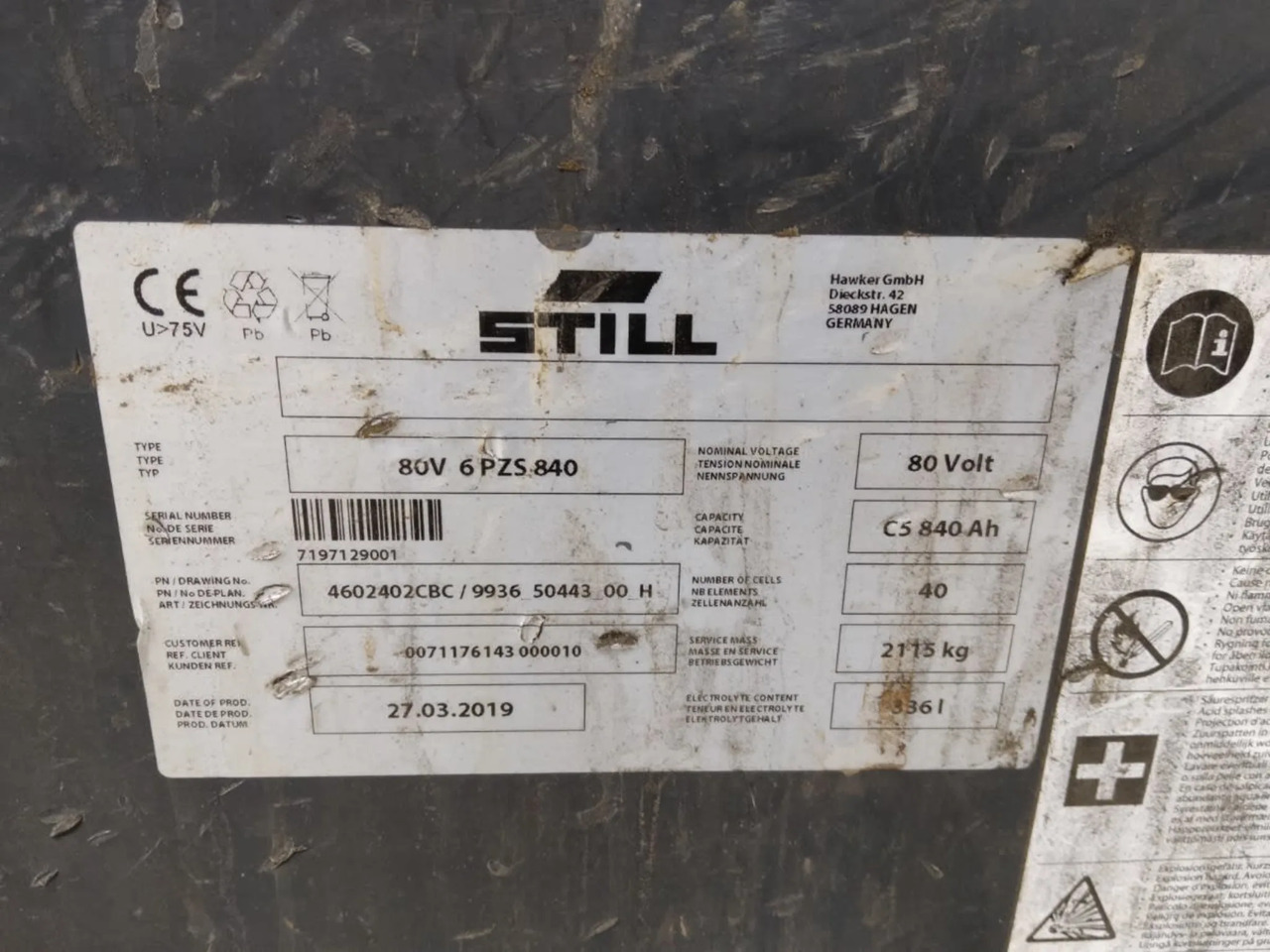 Hawker Battery 80V 840Ah - Acumulador para Equipo de manutención: foto 2 Hawker Battery 80V 840Ah - Acumulador para Equipo de manutención: foto 2