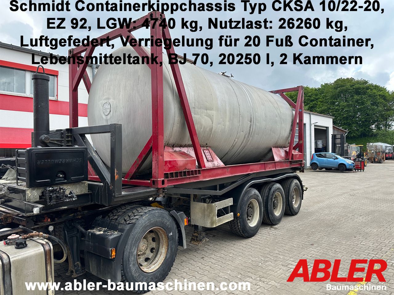 Schmidt CKSA 10/22-20 20 ft Containerkippchassis mit Lebensmitteltank - Volquete semirremolque: foto 1 Schmidt CKSA 10/22-20 20 ft Containerkippchassis mit Lebensmitteltank - Volquete semirremolque: foto 1
