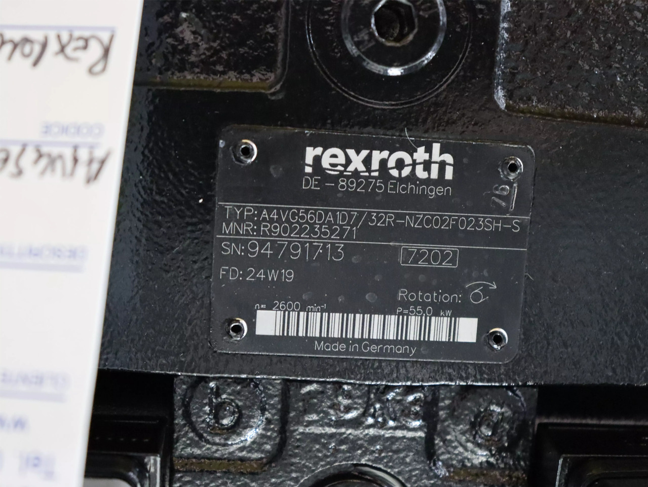 REXROTH A4VG56DA1D7/32R-NZC02F023SH-S - Bomba hidráulica para Equipo de manutención: foto 3 REXROTH A4VG56DA1D7/32R-NZC02F023SH-S - Bomba hidráulica para Equipo de manutención: foto 3
