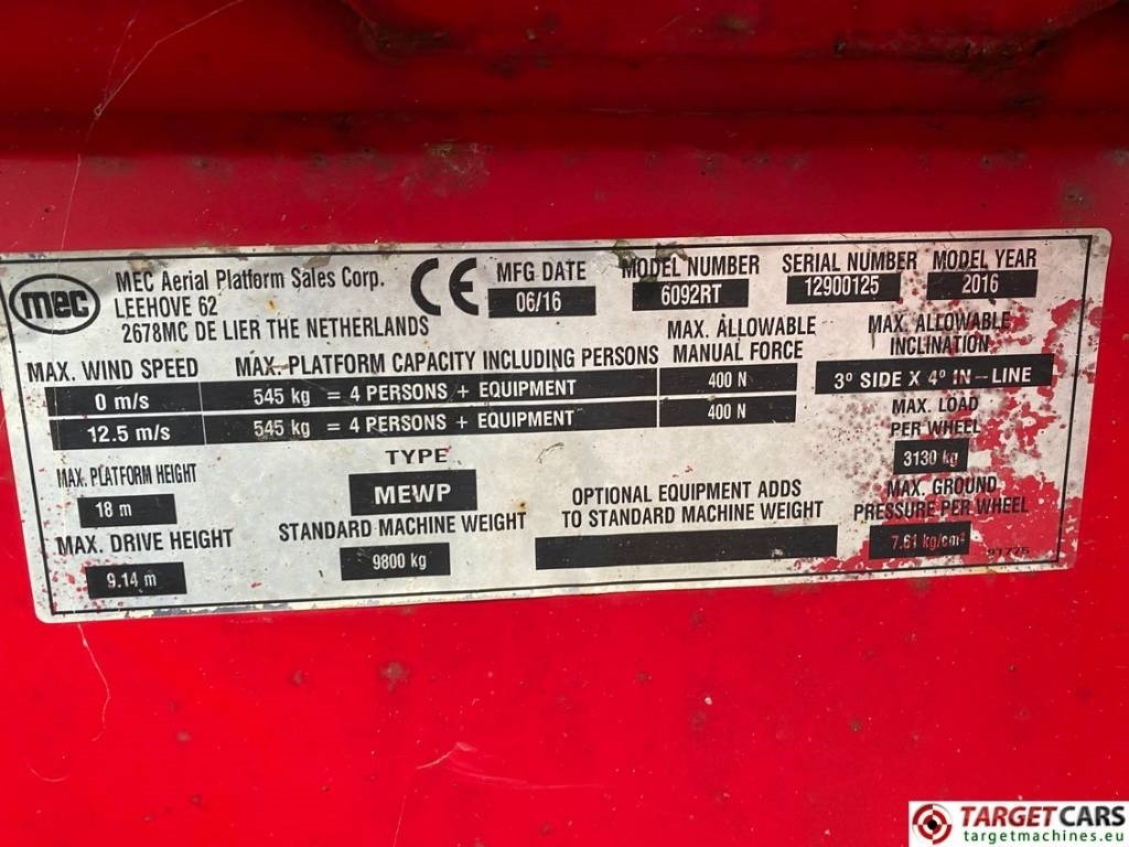 Plataforma de tijeras MEC 6092RT Diesel 4x4 Scissor Work Lift 2020cm: foto 10