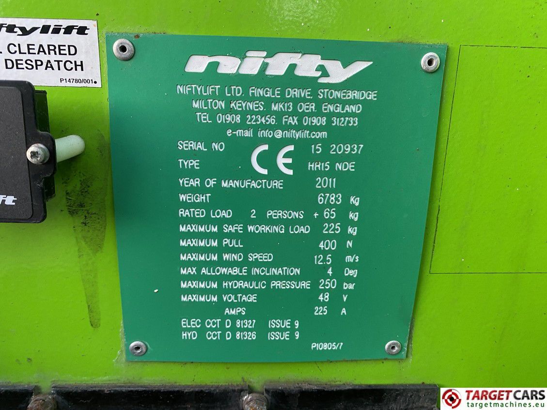 Plataforma articulada NIFTYLIFT HR15NDE ARTICULATED BIFUEL HYBRID BI-ENERGY BOOM WORKLIFT 2011 1550CM 15-20937: foto 10 Plataforma articulada NIFTYLIFT HR15NDE ARTICULATED BIFUEL HYBRID BI-ENERGY BOOM WORKLIFT 2011 1550CM 15-20937: foto 10