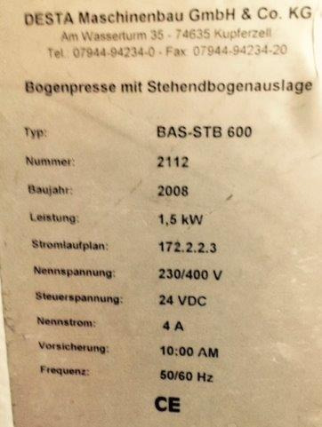 Desta BAS-STB 600 standing sheet press delivery - Plegadora de papel: foto 3 Desta BAS-STB 600 standing sheet press delivery - Plegadora de papel: foto 3