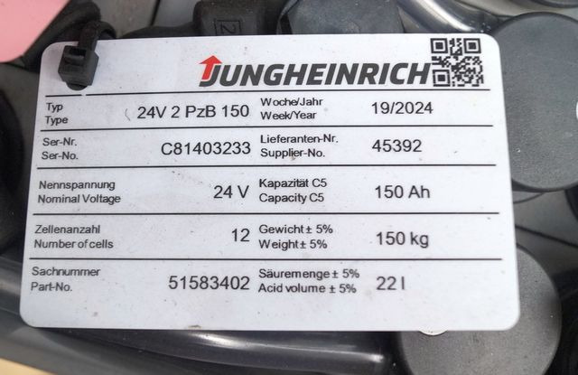 Jungheinrich unknown | Battery 24 2PZB150 year 2024 weight 150 kg sn. C81403233 - Acumulador para Equipo de manutención: foto 4 Jungheinrich unknown | Battery 24 2PZB150 year 2024 weight 150 kg sn. C81403233 - Acumulador para Equipo de manutención: foto 4