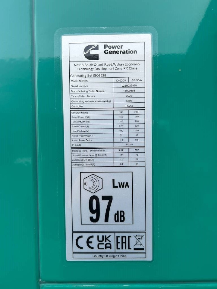 Cummins C400D5 - 400 kVA Generator - DPX-18518 - Generador industriale: foto 4 Cummins C400D5 - 400 kVA Generator - DPX-18518 - Generador industriale: foto 4