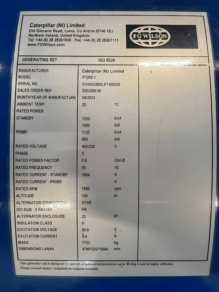 Generador industriale FG Wilson P1250-1 - 1250 kVA Surplus Genset - DPX-25089: foto 6 Generador industriale FG Wilson P1250-1 - 1250 kVA Surplus Genset - DPX-25089: foto 6