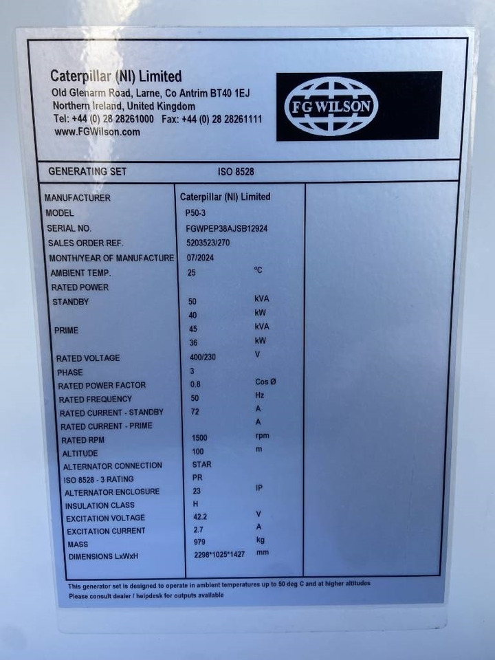 FG Wilson P50-3 - 50 kVA Genset - DPX-16004 - Generador industriale: foto 4 FG Wilson P50-3 - 50 kVA Genset - DPX-16004 - Generador industriale: foto 4