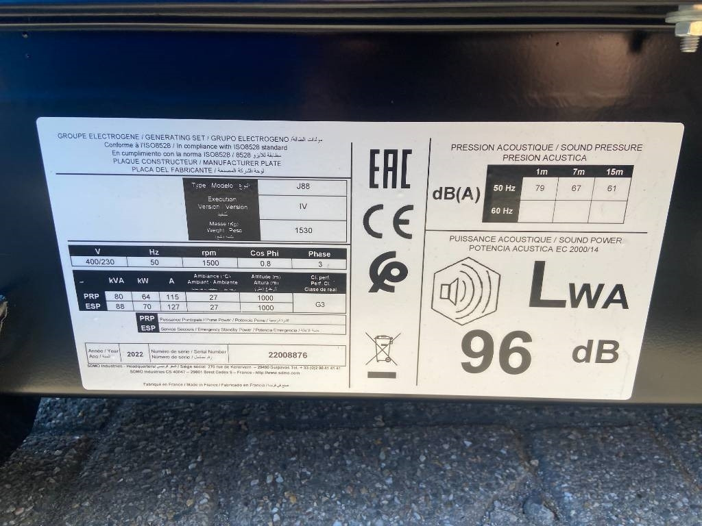 Sdmo J88 - 88 kVA Generator - DPX-17105 - Generador industriale: foto 4 Sdmo J88 - 88 kVA Generator - DPX-17105 - Generador industriale: foto 4