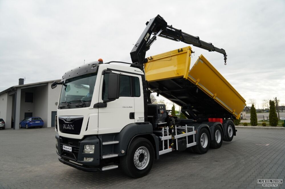 MAN TGS 32.400 / 8x4 / TRIDEM / WYWROTKA 2 STRONNA / HYDROBURTA / BORDMATIC + HDS HIAB 188 E-3D / ROTATOR / PILOT / EURO 6 - Volquete camión, Camión grúa: foto 2 MAN TGS 32.400 / 8x4 / TRIDEM / WYWROTKA 2 STRONNA / HYDROBURTA / BORDMATIC + HDS HIAB 188 E-3D / ROTATOR / PILOT / EURO 6 - Volquete camión, Camión grúa: foto 2