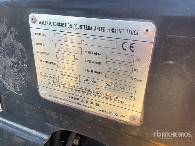 2014 Hangcha CPYD25J-XW22B 2500 kg Forklift - Carretilla elevadora: foto 5 2014 Hangcha CPYD25J-XW22B 2500 kg Forklift - Carretilla elevadora: foto 5