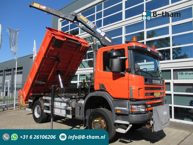 Scania P 114 CB 4x4 HZ 340 3-W. Tipper - 3-S. Kipper + HMF 1063 Crane Kran - Volquete camión, Camión grúa: foto 1 Scania P 114 CB 4x4 HZ 340 3-W. Tipper - 3-S. Kipper + HMF 1063 Crane Kran - Volquete camión, Camión grúa: foto 1