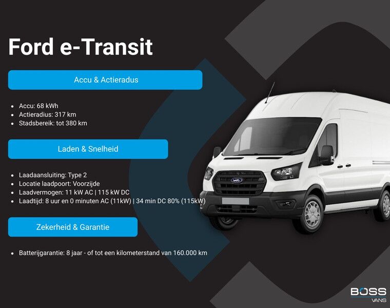 Ford E-Transit 68kWh 184PK L3H3 317km WLTP 96,3% (SOH) BEV Snelladen Camera Cruise control Climate control Carplay Navigatie Laadkabel Parkeersensoren - Furgón, Furgoneta eléctrica: foto 2 Ford E-Transit 68kWh 184PK L3H3 317km WLTP 96,3% (SOH) BEV Snelladen Camera Cruise control Climate control Carplay Navigatie Laadkabel Parkeersensoren - Furgón, Furgoneta eléctrica: foto 2