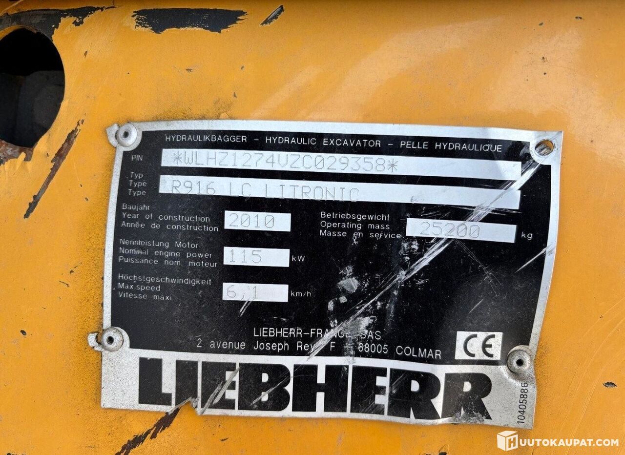 Liebherr R916, 2010, Diesel, 14,603 h, Excavator, Lempäälä - Excavadora de cadenas: foto 4 Liebherr R916, 2010, Diesel, 14,603 h, Excavator, Lempäälä - Excavadora de cadenas: foto 4