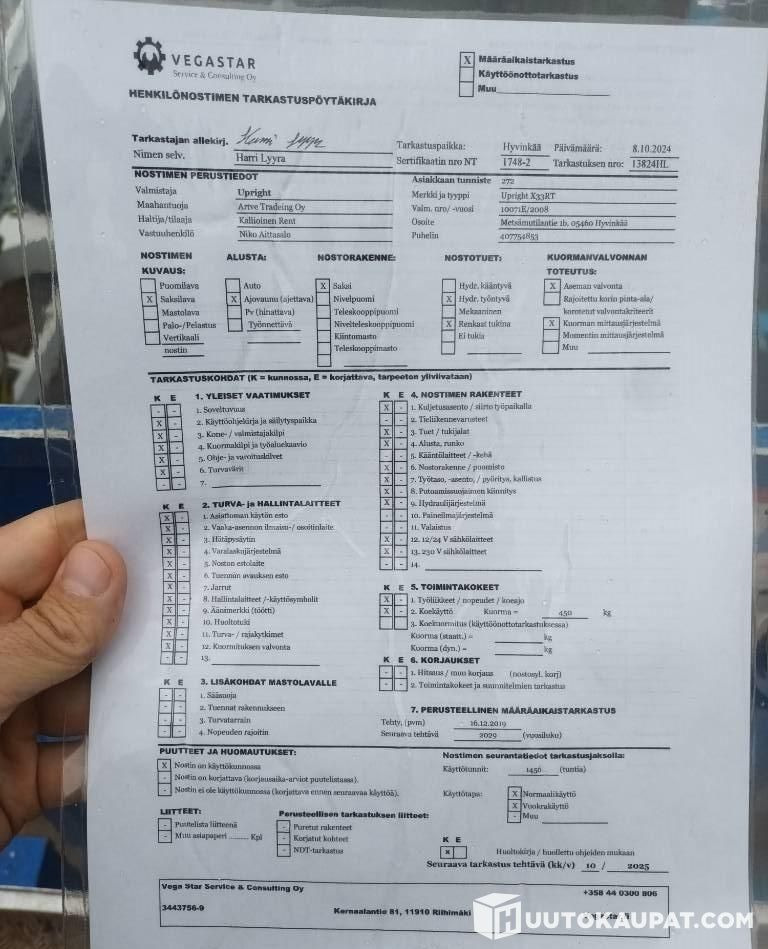 Upright X33RT, 2008, scissor lift, 1,510 h, Hyvinkää - Plataforma de tijeras: foto 2 Upright X33RT, 2008, scissor lift, 1,510 h, Hyvinkää - Plataforma de tijeras: foto 2