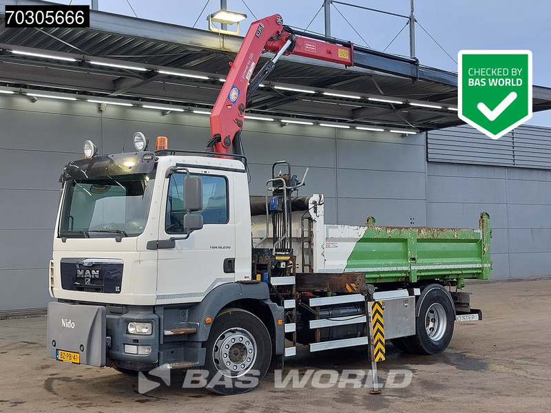 MAN TGM 18.290 4X2 HMF1035-K2 Crane Kran 6m3 3-side tipper Automatic Euro 5 - Volquete camión, Camión grúa: foto 1 MAN TGM 18.290 4X2 HMF1035-K2 Crane Kran 6m3 3-side tipper Automatic Euro 5 - Volquete camión, Camión grúa: foto 1