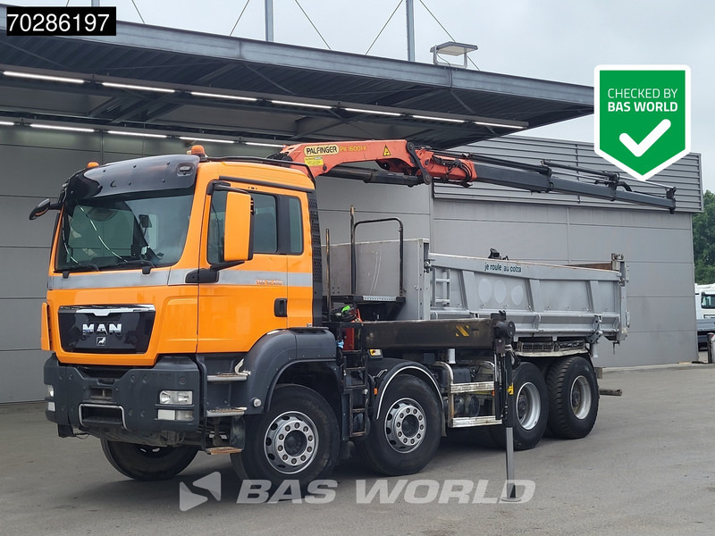 MAN TGS 35.400 8X4 Palfinger PK16001 K Kran Crane Retarder Big-Axle 2-Way tipper Euro 6 - Volquete camión, Camión grúa: foto 1 MAN TGS 35.400 8X4 Palfinger PK16001 K Kran Crane Retarder Big-Axle 2-Way tipper Euro 6 - Volquete camión, Camión grúa: foto 1