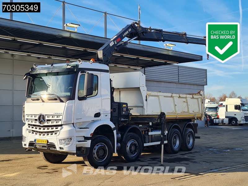Mercedes-Benz Arocs 3240 8X4 HIAB X-HIDUO 188 E-2 Kran Crane 3-side tipper Big-Axle Euro 6 - Volquete camión, Camión grúa: foto 1 Mercedes-Benz Arocs 3240 8X4 HIAB X-HIDUO 188 E-2 Kran Crane 3-side tipper Big-Axle Euro 6 - Volquete camión, Camión grúa: foto 1