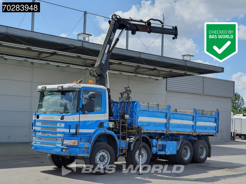 Scania G420 8X4 15m3 tipper Hiab 144 Crane Steelsuspension Manual Big-Axle Euro 3 - Volquete camión, Camión grúa: foto 1 Scania G420 8X4 15m3 tipper Hiab 144 Crane Steelsuspension Manual Big-Axle Euro 3 - Volquete camión, Camión grúa: foto 1