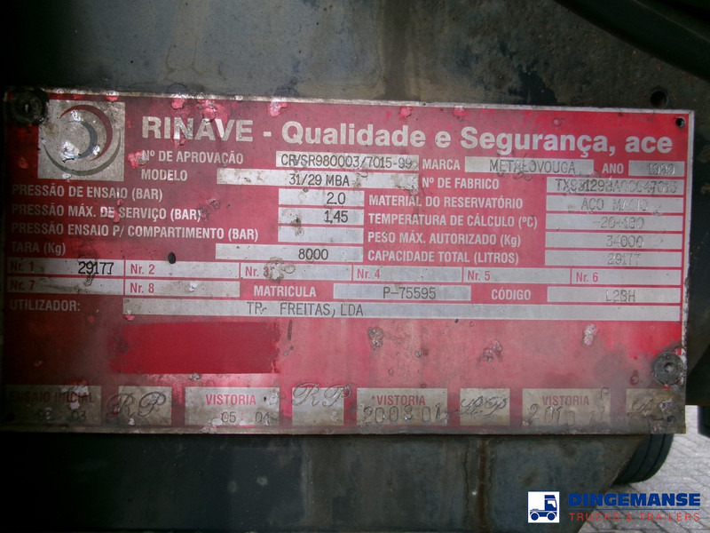 Cisterna semirremolque METALOVOUGA Bitumen / heavy oil tank inox 29 m3 / 1 comp: foto 17