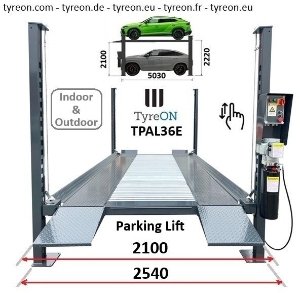 TPAL36E 4 post parking lift- 3.6T - Liftingheight 222 cm - 480 cm runways - Electric release - For indoor and outdoor use - 230V - Park 2 vehicles on top of each - Elevador de coches: foto 1 TPAL36E 4 post parking lift- 3.6T - Liftingheight 222 cm - 480 cm runways - Electric release - For indoor and outdoor use - 230V - Park 2 vehicles on top of each - Elevador de coches: foto 1