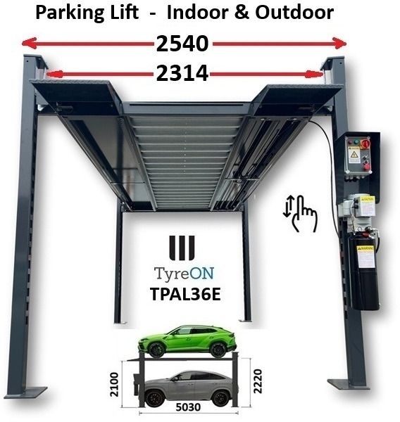 TPAL36E 4 post parking lift- 3.6T - Liftingheight 222 cm - 480 cm runways - Electric release - For indoor and outdoor use - 230V - Park 2 vehicles on top of each - Elevador de coches: foto 4 TPAL36E 4 post parking lift- 3.6T - Liftingheight 222 cm - 480 cm runways - Electric release - For indoor and outdoor use - 230V - Park 2 vehicles on top of each - Elevador de coches: foto 4