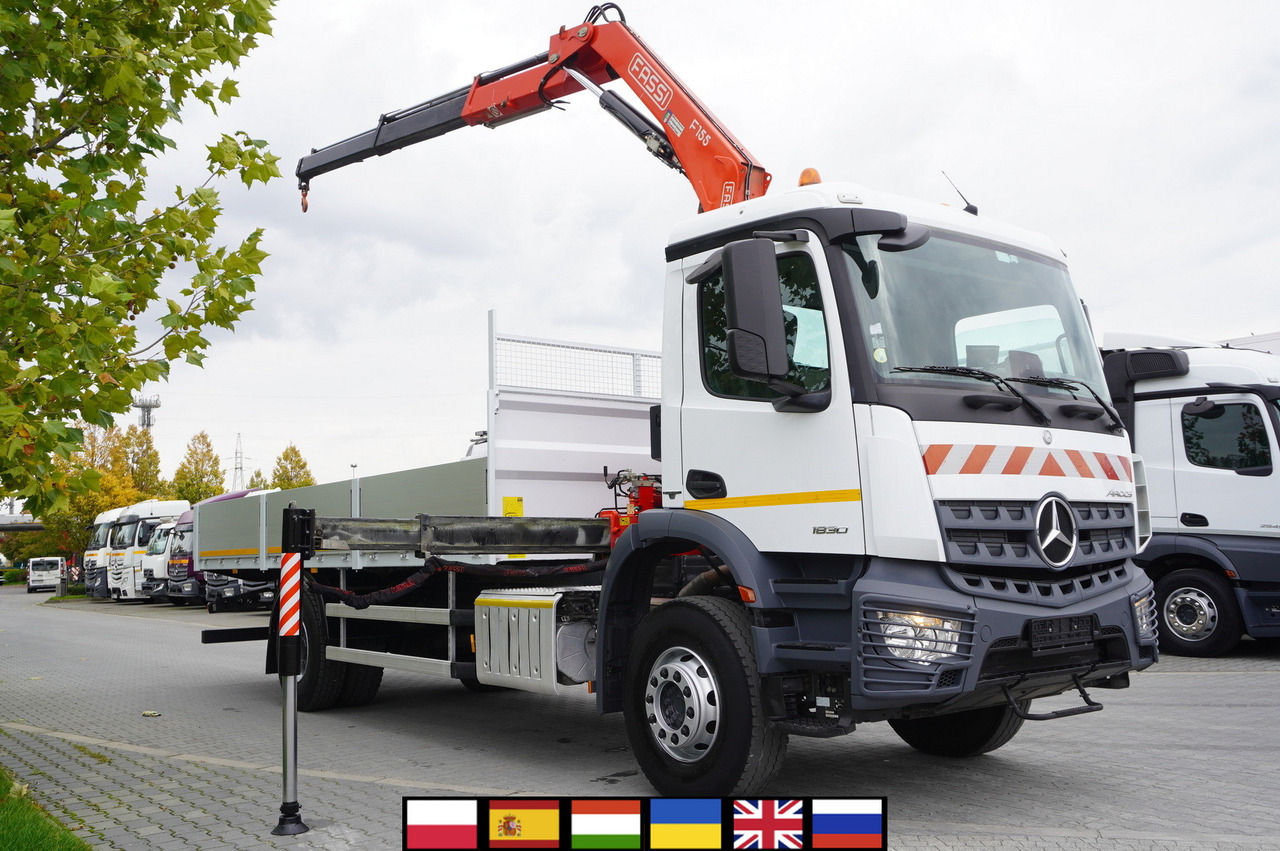 MERCEDES-BENZ Arocs 1830 / Flatbed 16 EPAL / HDS Fassi 155 / Reach 8 m / Load capacity 6160 kg - Camión grúa: foto 1 MERCEDES-BENZ Arocs 1830 / Flatbed 16 EPAL / HDS Fassi 155 / Reach 8 m / Load capacity 6160 kg - Camión grúa: foto 1