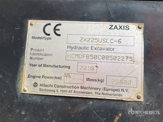 2018 Hitachi ZX225USLC-6 Tracked Excavator - Excavadora de cadenas: foto 1 2018 Hitachi ZX225USLC-6 Tracked Excavator - Excavadora de cadenas: foto 1