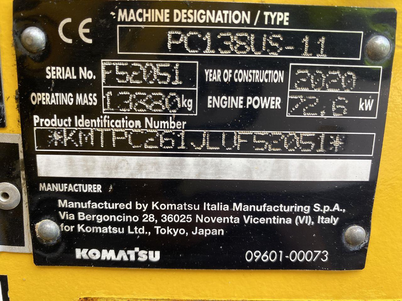 Excavadora de cadenas Komatsu PC138US-11: foto 12