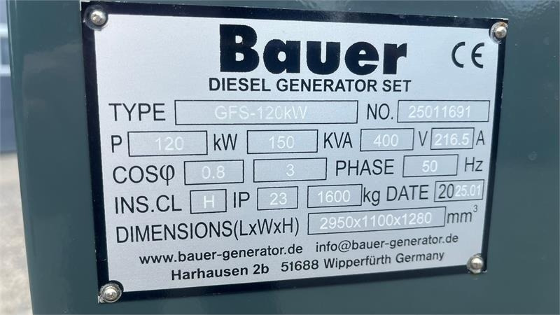 Bauer GFS-120 ATS, 120 kW/150 kVA Fabriksny generator - Generador industriale: foto 3 Bauer GFS-120 ATS, 120 kW/150 kVA Fabriksny generator - Generador industriale: foto 3