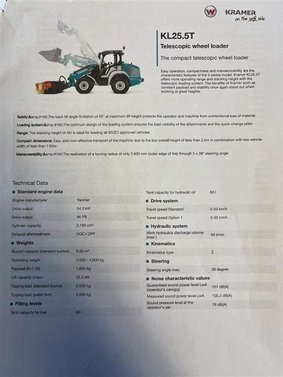 Kramer KL25.5T med Teleskoparm, så den har stor rækkevid - Cargadora de ruedas telescópica: foto 5 Kramer KL25.5T med Teleskoparm, så den har stor rækkevid - Cargadora de ruedas telescópica: foto 5
