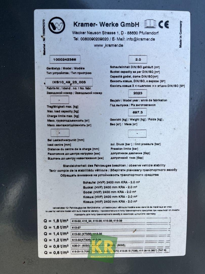 2400 HVF GRONDBAK Kramer - Cazo cargador para Maquinaria de construcción: foto 4 2400 HVF GRONDBAK Kramer - Cazo cargador para Maquinaria de construcción: foto 4