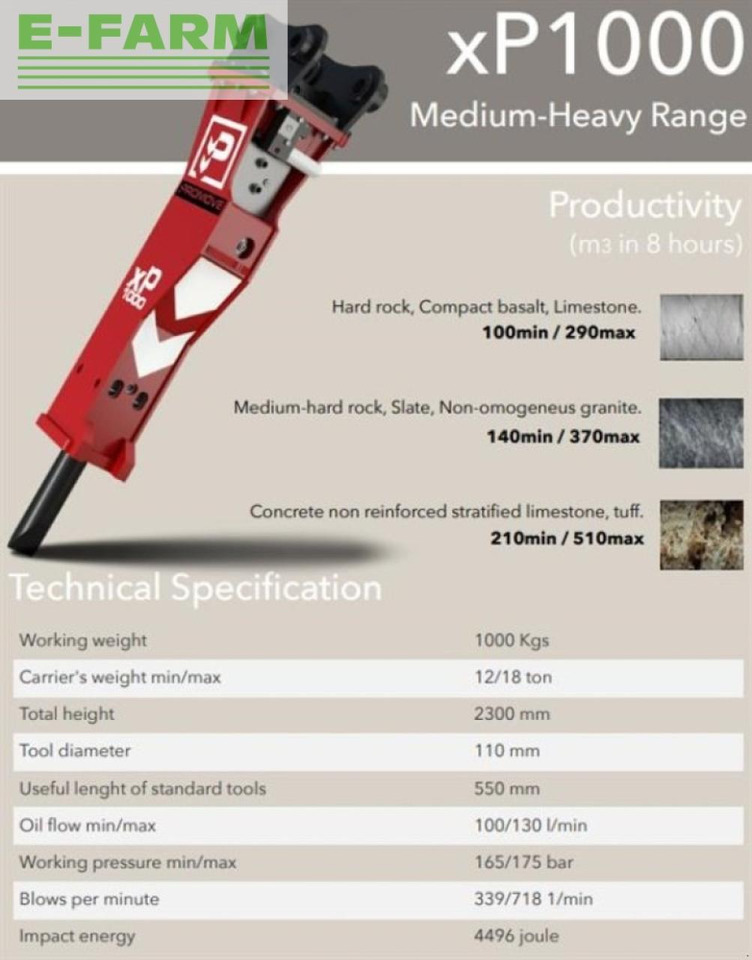 Xp1000 - Martillo hidráulico para Maquinaria de construcción: foto 2 Xp1000 - Martillo hidráulico para Maquinaria de construcción: foto 2