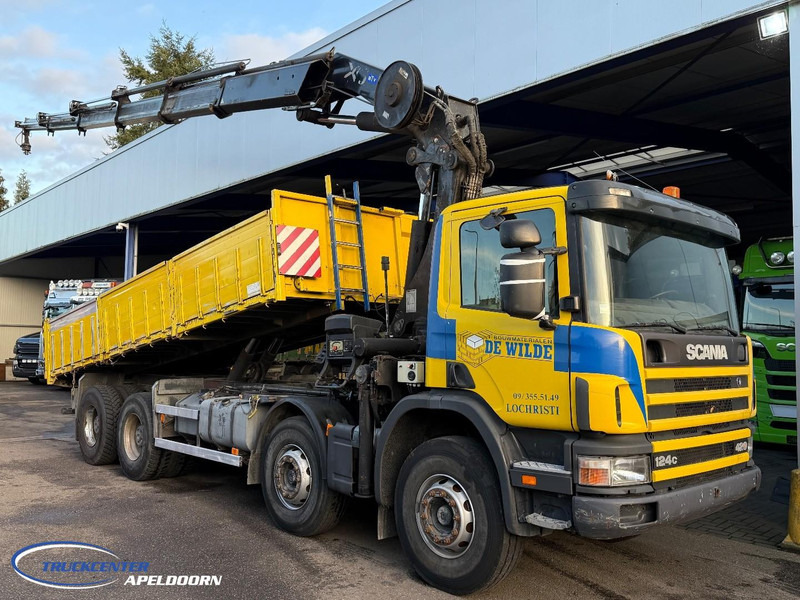 Scania P124-420 8x4 Naafreductie, Bladgeveerd, Handgeschakeld, HIAB 322 E5 - Volquete camión, Camión grúa: foto 1 Scania P124-420 8x4 Naafreductie, Bladgeveerd, Handgeschakeld, HIAB 322 E5 - Volquete camión, Camión grúa: foto 1