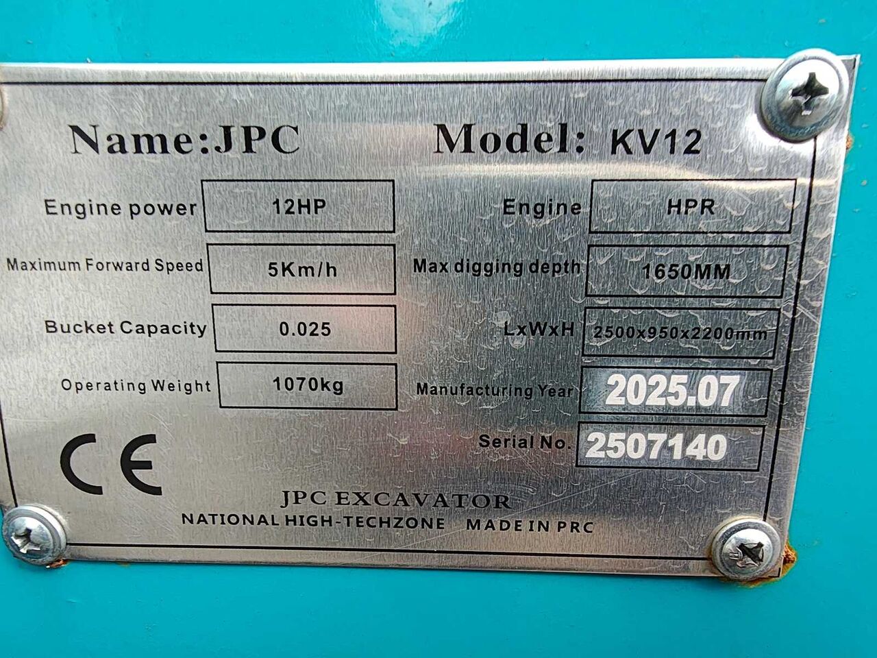 Miniexcavadora JPC - 2025 - KV12 - MINI EXCAVATOR: foto 8