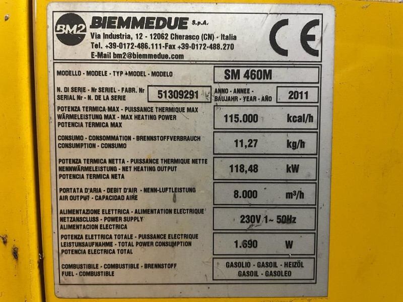 Dieselheater Air to Air SM 460M 119 kW - 8000 m3 / h Diesel Heater Kachel - Calefactor de construcción: foto 3 Dieselheater Air to Air SM 460M 119 kW - 8000 m3 / h Diesel Heater Kachel - Calefactor de construcción: foto 3