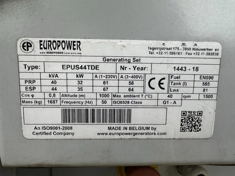 Europower EPUS44TDE Kubota Leroy Somer 44 kVA Supersilent Rental generatorset - Generador industriale: foto 5 Europower EPUS44TDE Kubota Leroy Somer 44 kVA Supersilent Rental generatorset - Generador industriale: foto 5